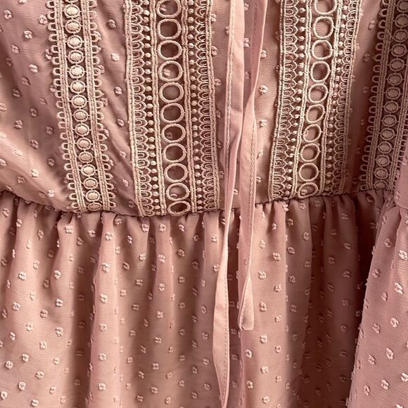 Indigo Soul Ladies Dusty Pink Boho Peasant Style Crochet Lace Blouse Size Medium - Picture 9 of 9